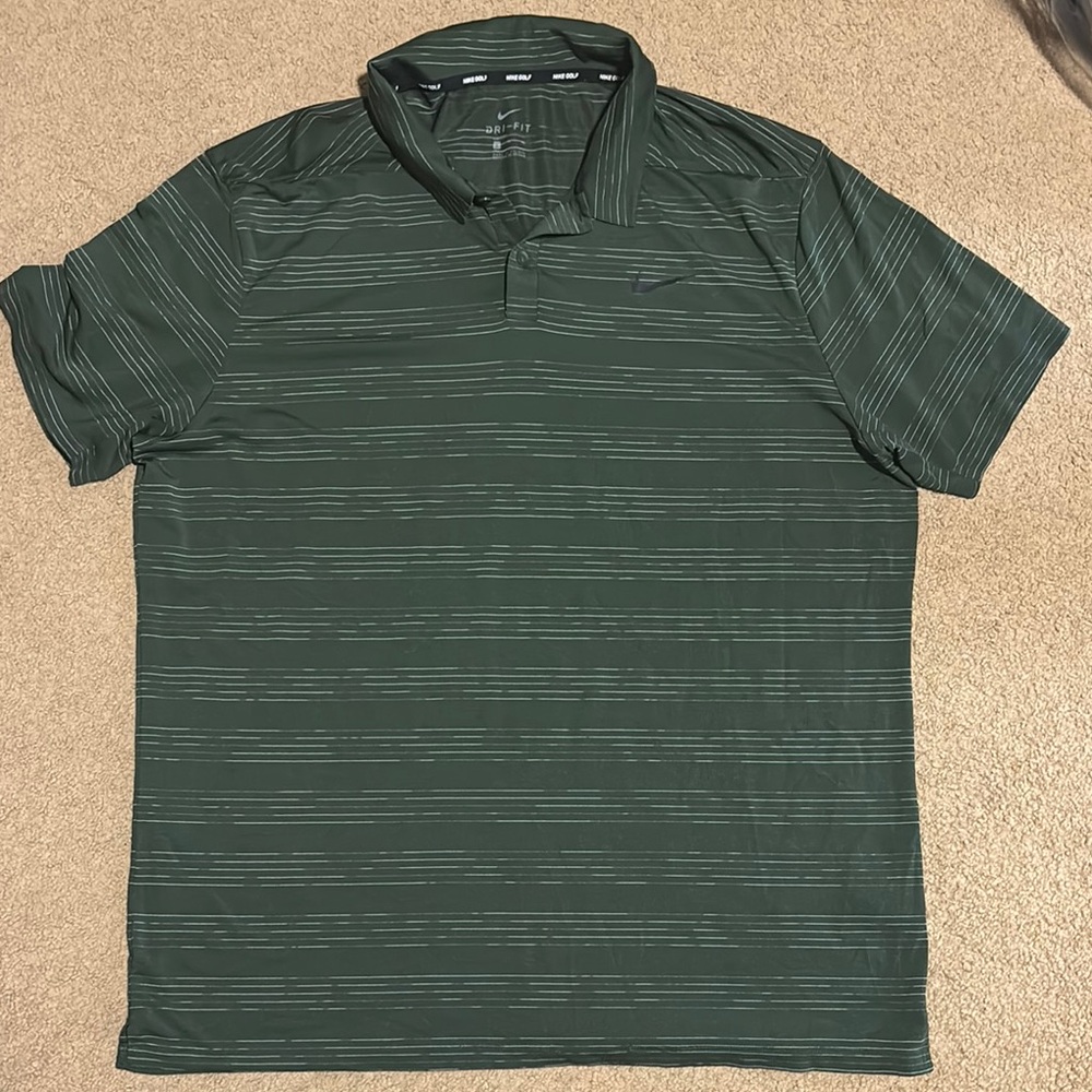 Nike Men's Green Striped Nike Golf Dri-Fit Polo XL